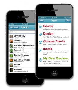 Screen shots of the rain garden app.