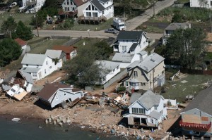 A picture of damage to homes on the Long Island Sound shoreline in East Haven, CT, from Tropical Storm Irene taken during an aerial tour given to Connecticut Gov. Dannel Malloy by the CT Coast Guard.