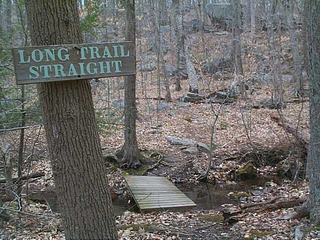long trail straight sign in forest